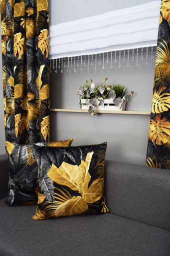 ZASŁONA METRAŻ VELVET PLUSZ MONSTERA ZŁOTO 150cm