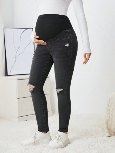 SHEIN MATERNITY SPODNIE CIĄŻOWE JEANSY CZARNE XL 117