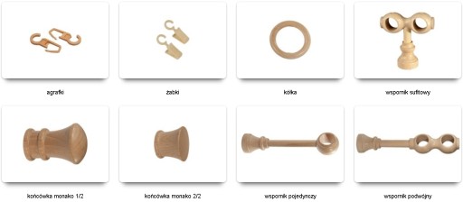 AGRAFKI HACZYKI KARNISZA FIRANEK mahoń 10 szt