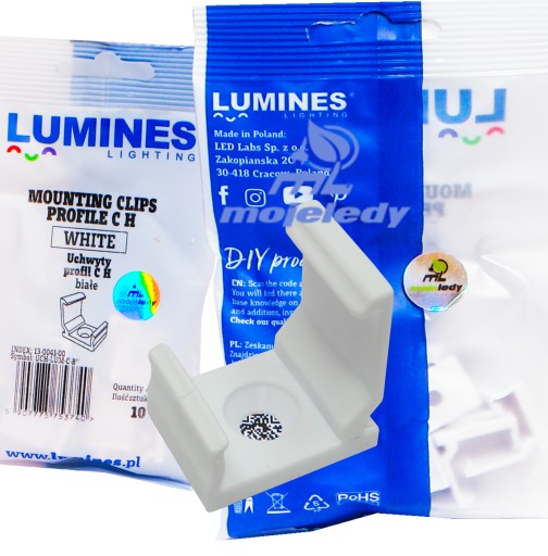 10x Uchwyt biały do profila led LUMINES C narożny