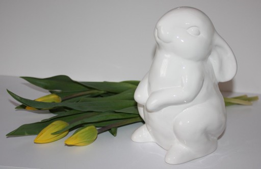 Zając zajączek ceramiczny biały H22 DEcodomi