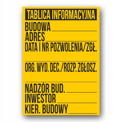Budowlana Tablica Informacyjna BHP 50x70cm PCV