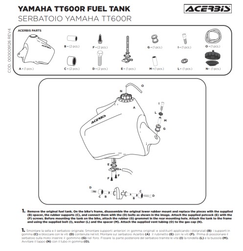 Топливный бак Acerbis 23л Yamaha TT 600R 1998-2004 гг.