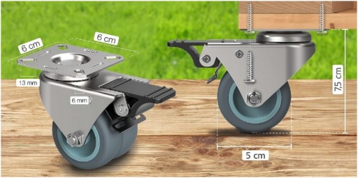 ZESTAW KÓŁKA TRANSPORTOWE Z HAMULCEM KOŁA 75 MM 400 KG 4 SZTUKI