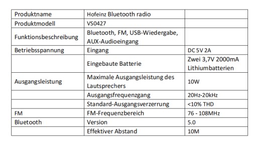 Радиоприемник hofeinz mini Bluetooth VS0427