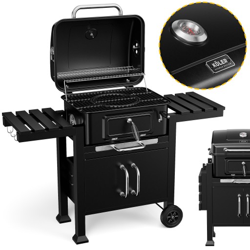 GRILL WĘGLOWY Z POKRYWĄ ŻELIWNY RUSZT KOLER EMBER CH2 EMALIA PORCELANOWA