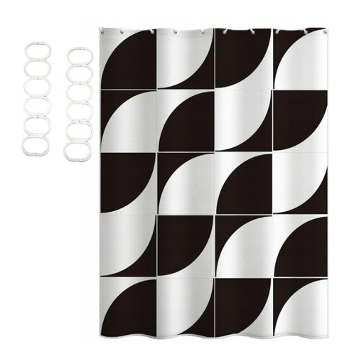 ZASŁONA PRYSZNICOWA WZORY GEOMETRYCZNE 80x180cm KURTYNA 24 SZT HACZYKI