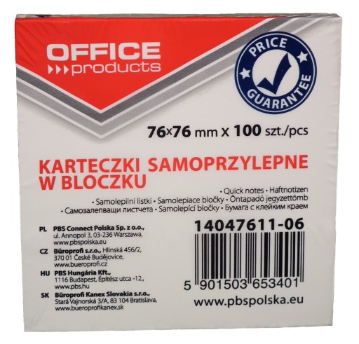 Karteczki OFFICE PRODUCTS ECO 76x76mm 100k żółte