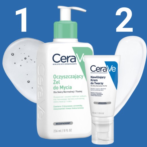 CeraVe Zestaw Oczyszczający Żel do Mycia, Krem do Twarzy, 2x Emulsja GRATIS