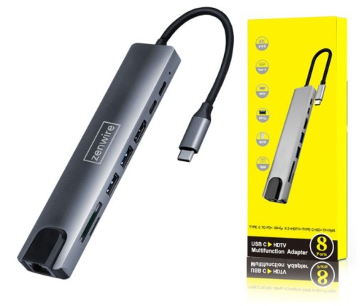 АДАПТЕР-концентратор 9-в-1 USB-C HDMI RJ45 Ethernet Устройство чтения карт SD Macbook M1 M2 M3