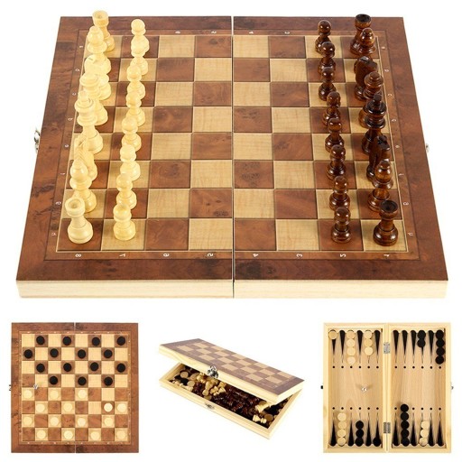 Стиль 44X44CM 3 в 1 Деревянный международный шахматный набор