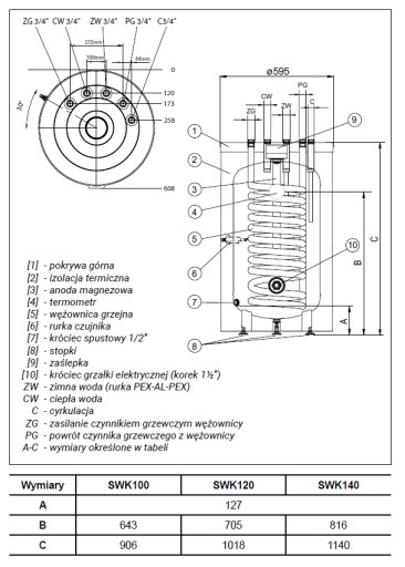 KOSPEL SWK-120 A TERMO TOP WHITE СТОЯЩИЙ ТЕПЛООБМЕННИК СО Змеевиком ДЛЯ КОТЛА