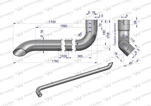 Tłumik rura wydechu inox John Deere WARYŃSKI