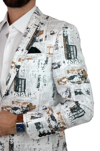 GIOVANNI PERA Marynarka męska D620 gazeta, biała, elegancka 54 L/XL