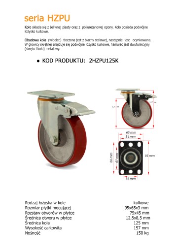 4x2HZPU125K2 Koło fi125 wózek regał komplet 4szt.