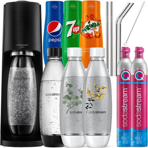 SODASTREAM TERRA ВОДОНАСЫТИТЕЛЬ |3x БУТЫЛКА 1Л +2 КАРТРИДЖА +СИРОПЫ +СОЛОМКА