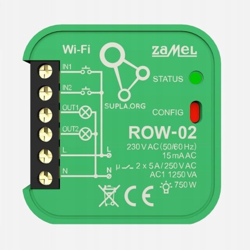 2-канальный настенный Wi-Fi контроллер SUPLA ROW-02 Zamel