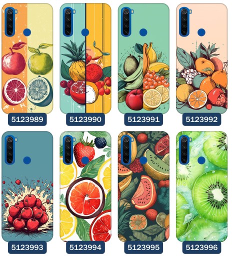 Etui do Xiaomi Redmi Note 8T Wzory Owoce Jabłko Cytryna Papaja Kiwi Ananas