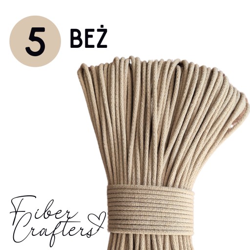 NOWOŚĆ sztywny sznurek do szycia 5mm 100m bawełniany FIBER CRAFTERS LILIA
