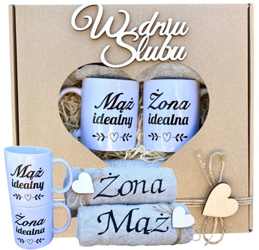 Prezent na Ślub Ślubny Ręczniki z Haftem Kubki