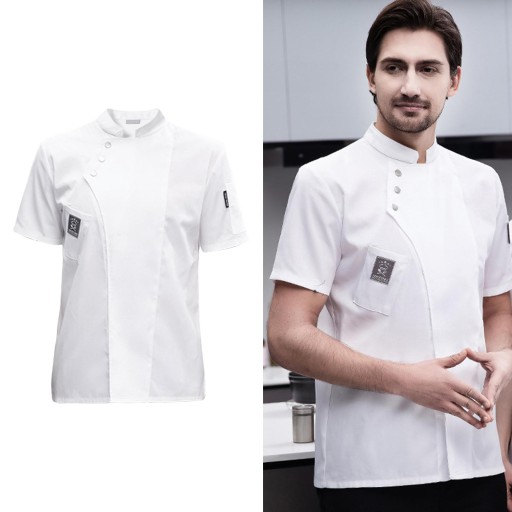 Куртка шеф-повара с короткими рукавами, простая рубашка Chef A # White M для кейтеринга в мульти-униформе