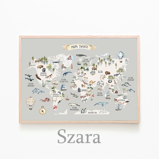 Mapa Świata 40x50 cm PLAKAT MONTESSORI RÓŻNE KOLORY