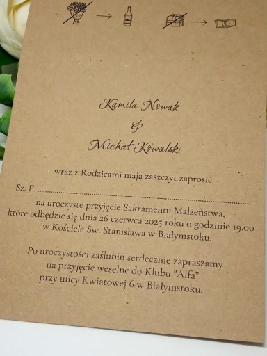 ZS11*2 E Zaproszenie na ślub ślubne ze sznureczkiem