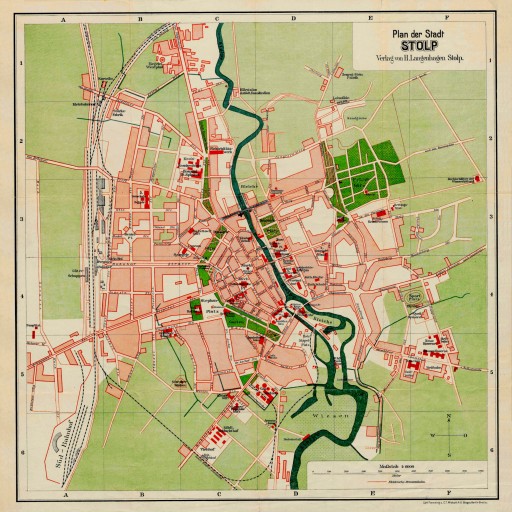 Старый план СУПСК Plan der Stadt Stolp 1910 г. 40х40см