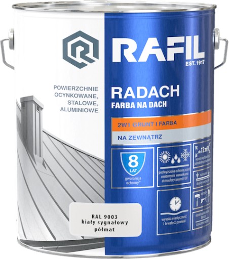 RAFIL RADACH FARBA NA DACH BIAŁY SYGNAŁOWY RAL9003 PÓŁMAT 10L