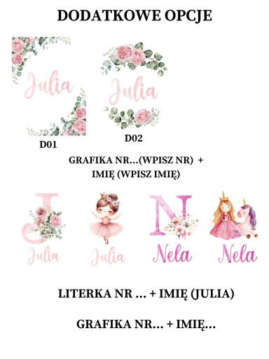 Zestaw 3 szt Plakatów A4 21x30 cm Tryptyk Literka Imię Kwiaty Balet Obrazy