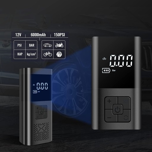 МОЩНЫЙ КОМПРЕССОР-НАСОС 150 PSI ДЛЯ ВЕЛОСИПЕДОВ, АВТОМОБИЛЕЙ И МОТОЦИКЛОВ С USB-ПОВЕРБАНКОМ
