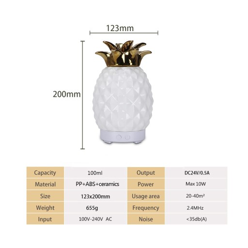 nawilżacz powietrza dyfuzor ceramiczny ananas LED zapachowy ultradźwiękowy