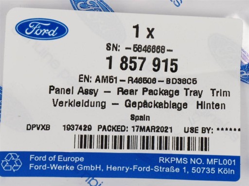 ЗАДНЯЯ ПОЛКА БАГАЖНИКА C-MAX/GRAND C-MAX 10-15