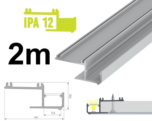PROFIL LED KRAWĘDZIOWY SUFITOWY 2M IPA12 SREBRNY