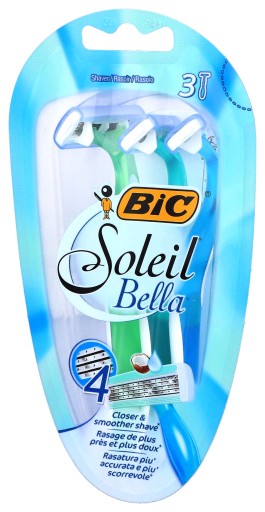 Maszynki wielorazowe do golenia damskie 4 OSTRZA Bic Soleil Bella 3 szt.