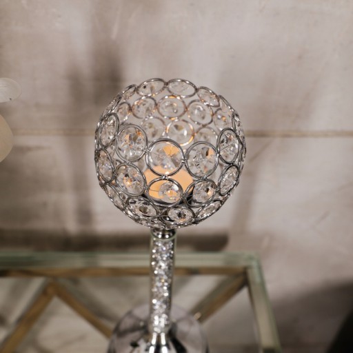 Świecznik Glamour Lampion Chrom Kryształ srebrny