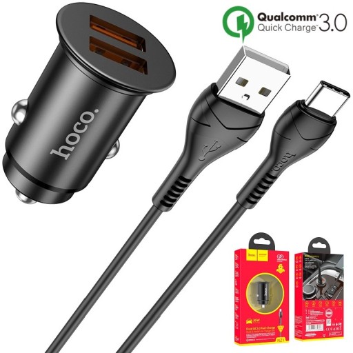 Быстрое зарядное устройство Quick Charge 3.0 QC3.0, 2 USB, 36 Вт, с кабелем USB-C типа C