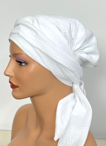 Turban Lara biała muślin chusta po chemioterapii