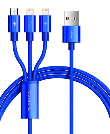 Кабель 3в1 2x Lightning + micro USB синий 1,2 м