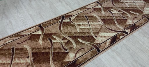 CHODNIK DYWANOWY BCF 80cm WSTĘGI BEŻ BRĄZ OBSZYCIE