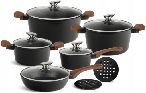 Czarny Zestaw Garnków Garnki Komplet NON-STICK 12 EL. EdenBerg PREMIUM