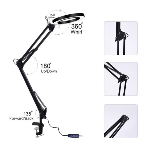 Lampa z 3 trybami kolorów i 5-krotnym szkłem powiększającym Biurko z