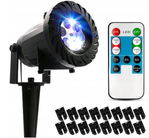 ЛАЗЕРНЫЙ LED-ПРОЕКТОР RGB «ЗВЕЗДНЫЙ ДОЖДЬ» 16-в-1 ДЛЯ САДА, С ПОДВИЖНЫМ МЕХАНИЗМОМ