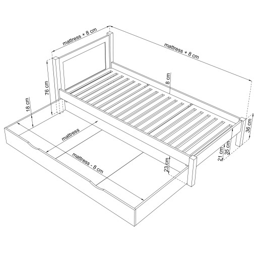 Кровать деревянная с ящиком 120х200 сосна N02
