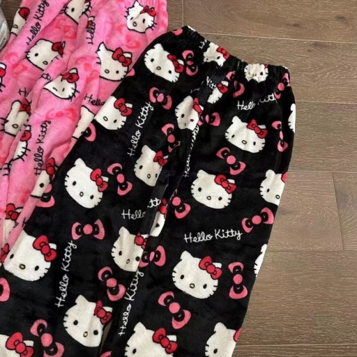 ЖЕНСКИЕ ПЛОТНЫЕ ТЕПЛЫЕ ФЛАНЕЛЕВЫЕ ПИЖАМНЫЕ БРЮКИ HELLO KITTY, МЯГКИЕ, УДОБНЫЕ