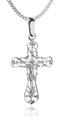 КРАСИВЫЙ СЕРЕБРЯНЫЙ АЖУРНЫЙ КРЕСТ С ИИСУСОМ Пр.925