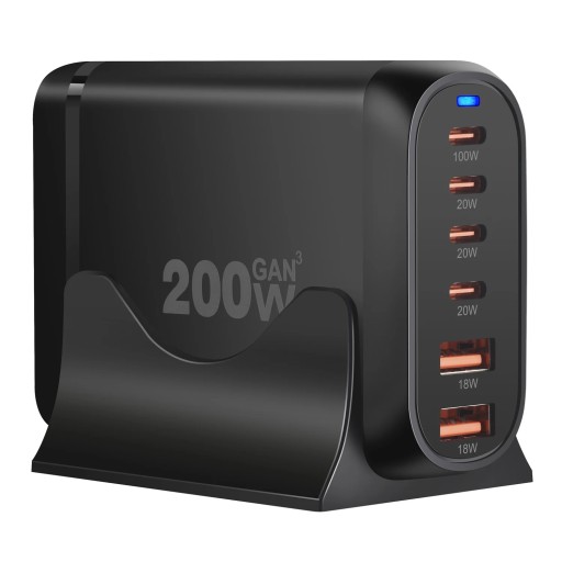 Зарядное устройство GaN мощностью 200 Вт, 6 портов USB Type C, зарядное устройство PD, быстрая зарядка 3.0, USB Type C
