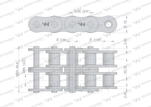 Усиленная роликовая цепь 12A-2 ANSI A 60 (R2 3/4) 5 м Waryński