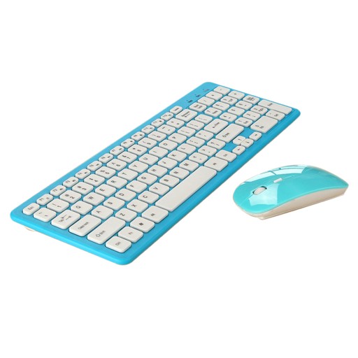 Bezprzewodowa kombinacja klawiatury i myszy Ultracienka, płaska i cicha, ergonomiczna niebieska
