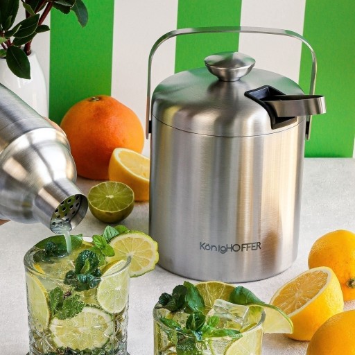 ZESTAW BARMAŃSKI DO DRINKÓW wiaderko na lód 1,3L SHAKER METALOWY 7el. Tadar